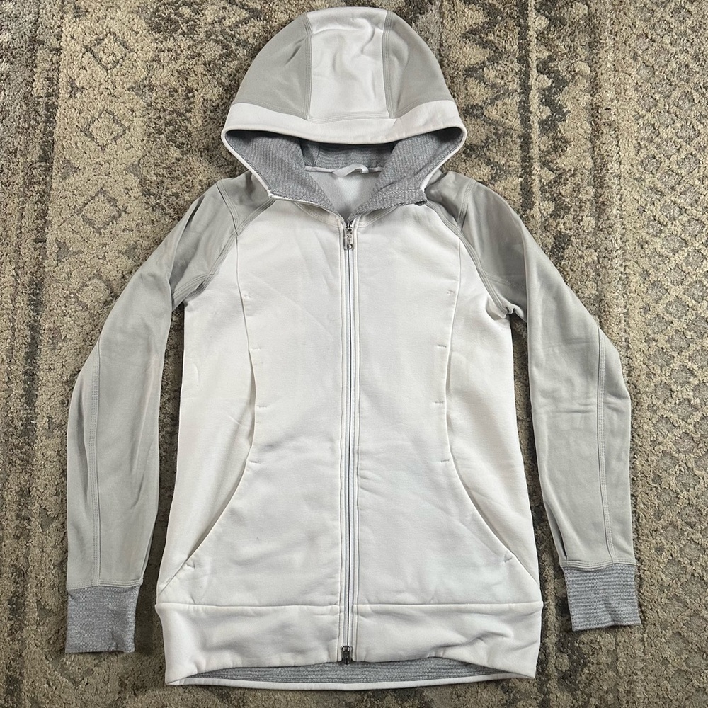 Lululemon Stretch-It Out Hoodie White/Heather Silver Spoon Full Zip 8